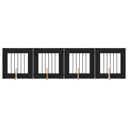 Dog Gate with Stands 4 pcs Black Oak 60 x 60 cm Engineered Wood