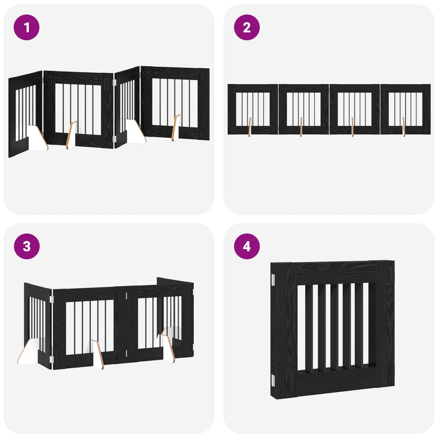 Foldable Dog Gate with Stands 4 pcs Black Oak 241 cm