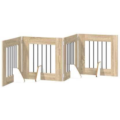 Foldable Dog Gate with Stands 4 pcs Sonoma Oak 241 cm