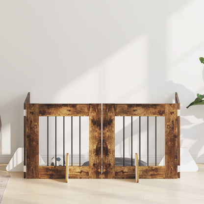 Dog Gate with Stands 4 pcs Smoked Oak 60 x 60 cm