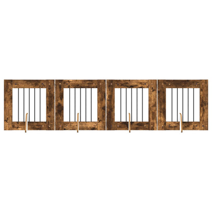 Dog Gate with Stands 4 pcs Smoked Oak 60 x 60 cm
