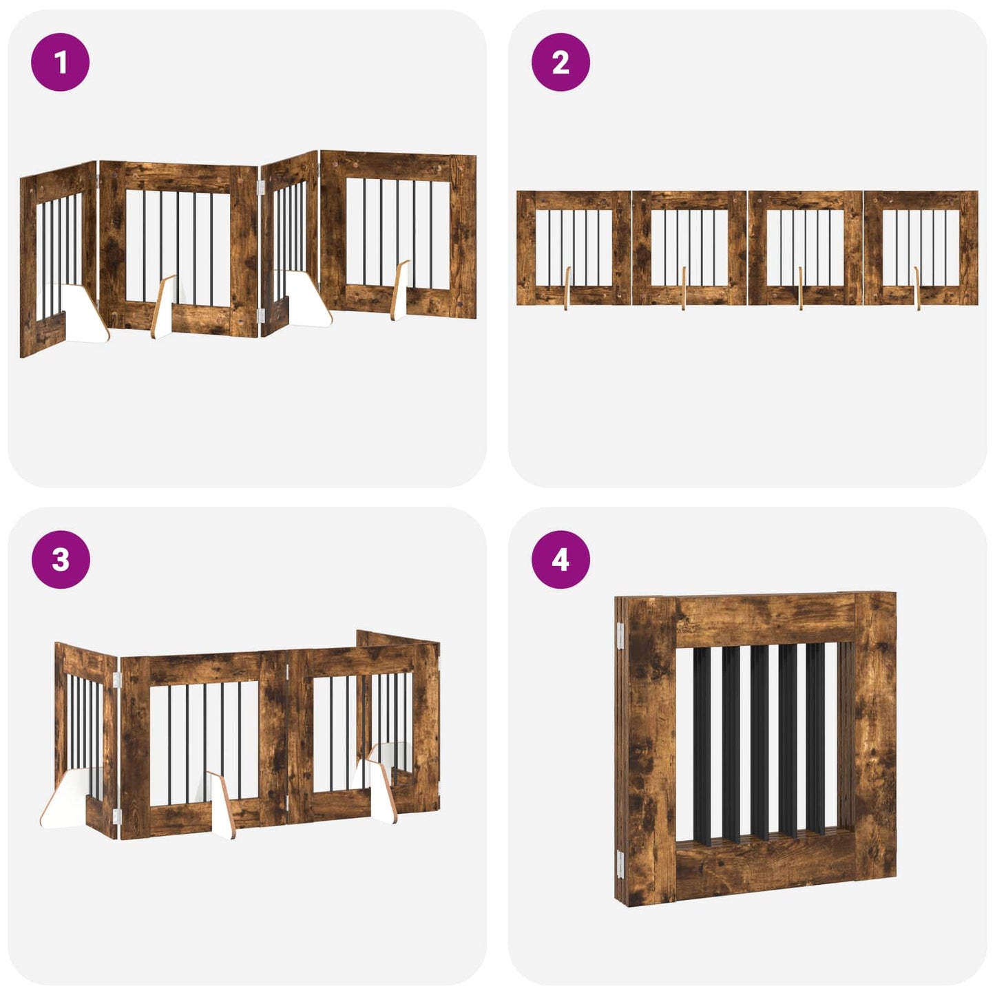 Foldable Dog Gate with Stands 4 pcs Smoked Oak 241 cm