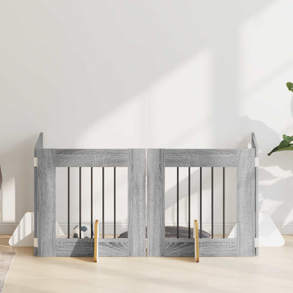Dog Gate with Stands 4 pcs Grey Sonoma 60 x 60 cm