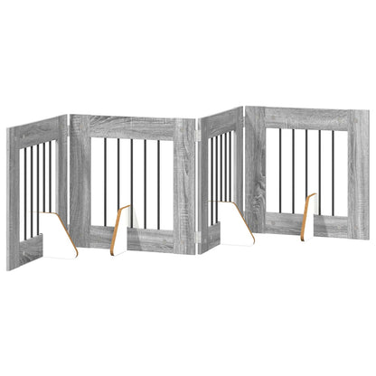 Foldable Dog Gate with Stands 4 pcs Grey Sonoma 241 cm