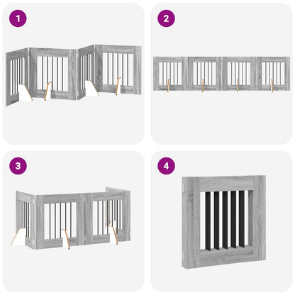 Foldable Dog Gate with Stands 4 pcs Grey Sonoma 241 cm