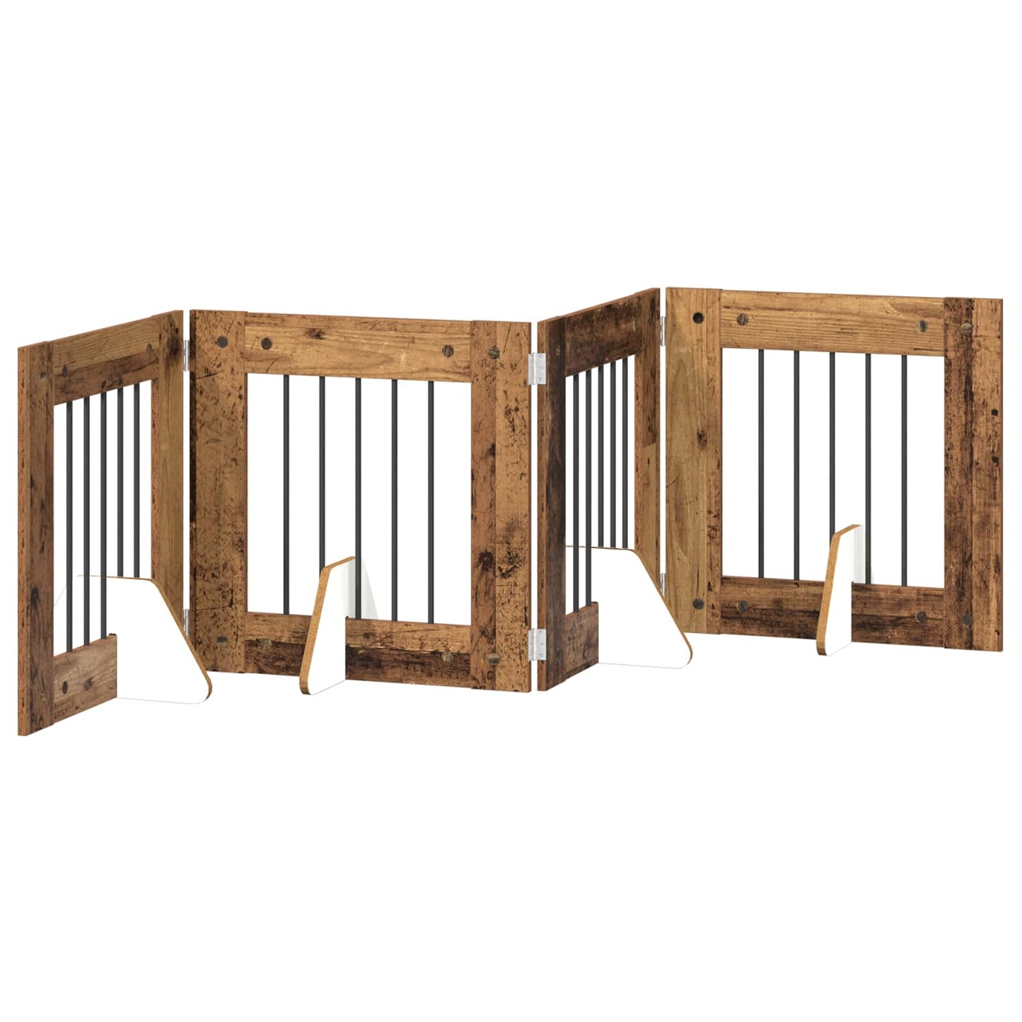 Foldable Dog Gate with Stands 4 pcs Old Wood 241 cm