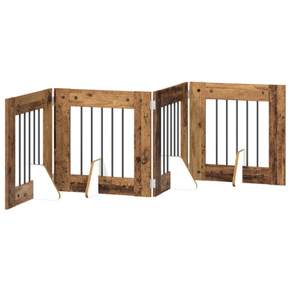 Dog Gate with Stands 4 pcs Old Wood 60 x 60 cm Engineered Wood