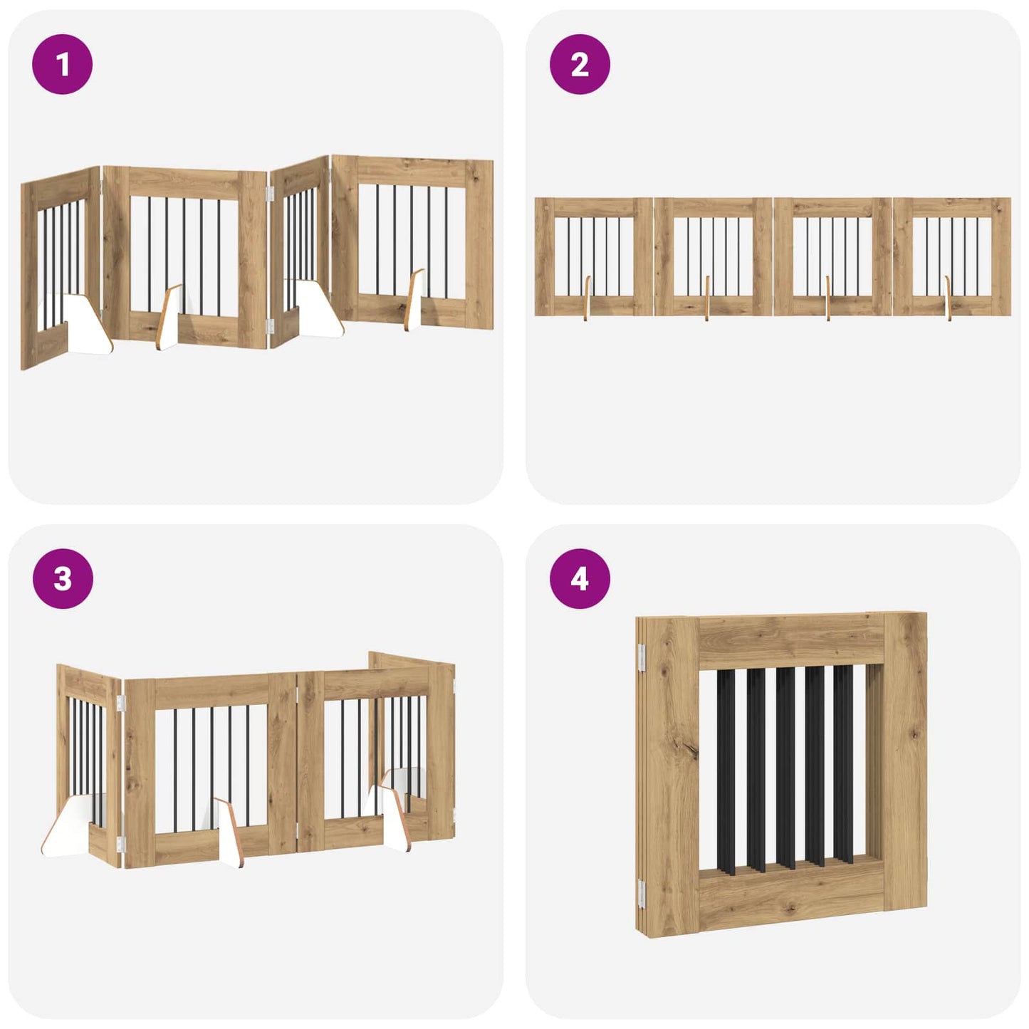 Foldable Dog Gate with Stands 4 pcs Artisan Oak 241 cm