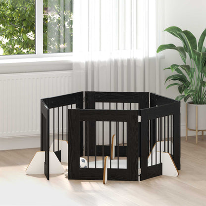 Dog Gate with Stands 6 pcs Black Oak 60 x 60 cm Engineered Wood