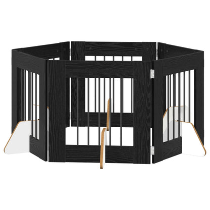 Dog Gate with Stands 6 pcs Black Oak 60 x 60 cm Engineered Wood