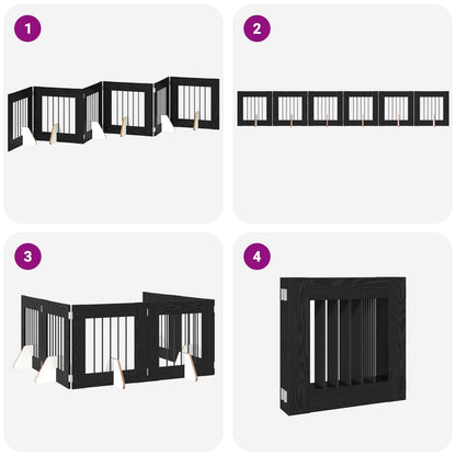 Foldable Dog Gate with Stands 6 pcs Black Oak 362 cm