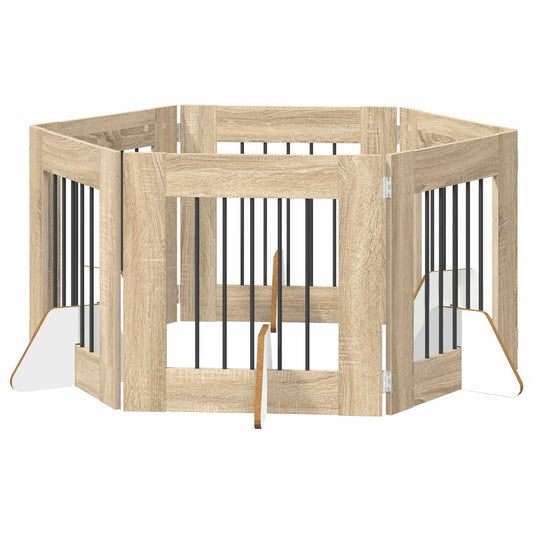 Foldable Dog Gate with Stands 6 pcs Sonoma Oak 362 cm