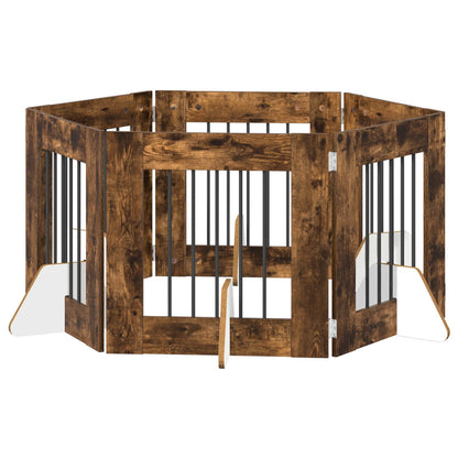 Foldable Dog Gate with Stands 6 pcs Smoked Oak 362 cm
