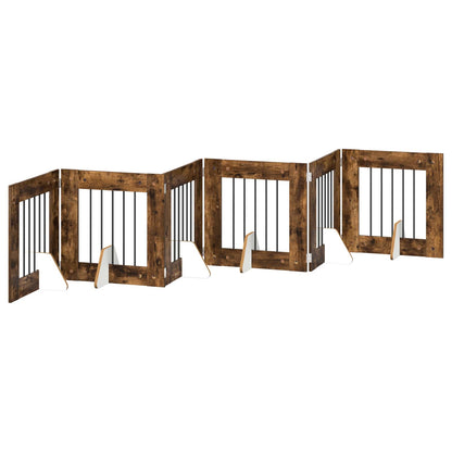 Foldable Dog Gate with Stands 6 pcs Smoked Oak 362 cm