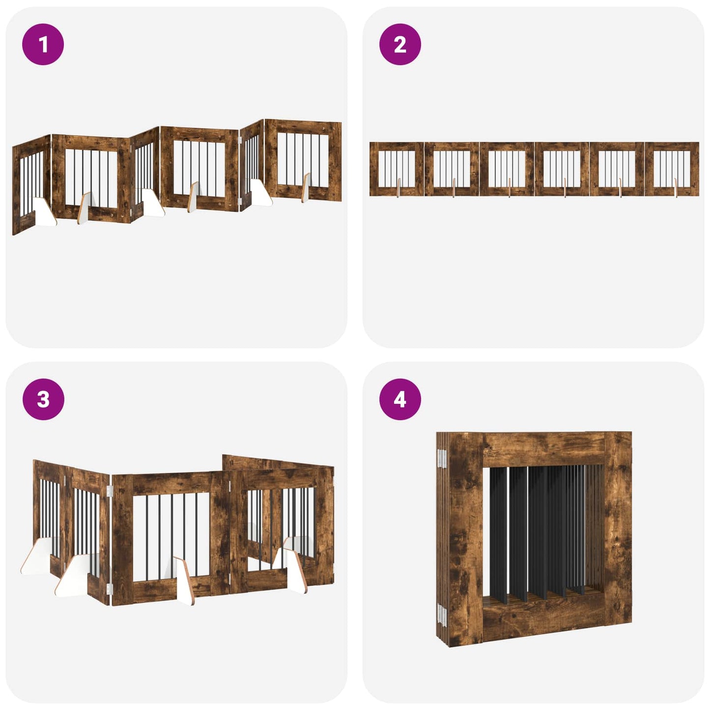 Foldable Dog Gate with Stands 6 pcs Smoked Oak 362 cm