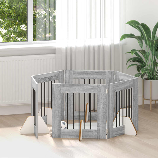 Foldable Dog Gate with Stands 6 pcs Grey Sonoma 362 cm