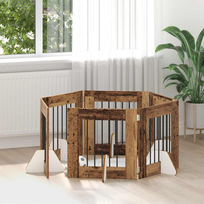 Dog Gate with Stands 6 pcs Old Wood 60 x 60 cm Engineered Wood