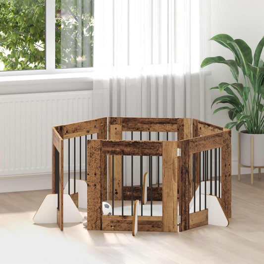 Foldable Dog Gate with Stands 6 pcs Old Wood 362 cm
