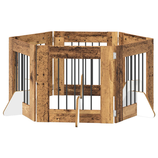 Foldable Dog Gate with Stands 6 pcs Old Wood 362 cm