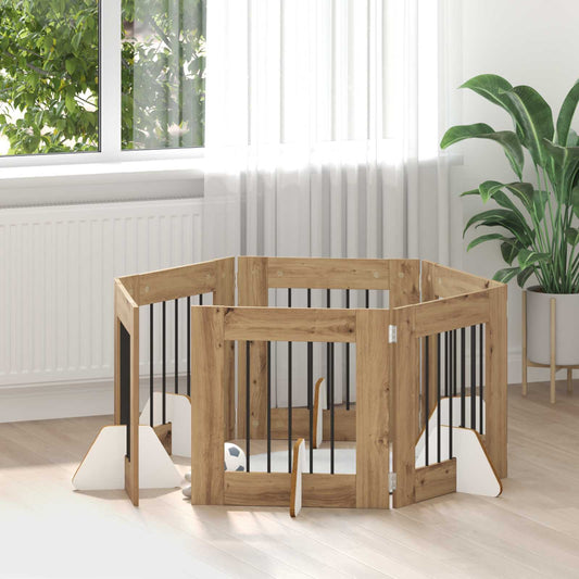 Foldable Dog Gate with Stands 6 pcs Artisan Oak 362 cm