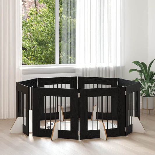Foldable Dog Gate with Stands 8 pcs Black Oak 60 cm