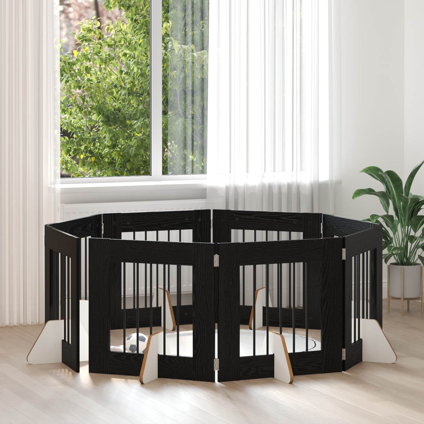 Dog Gate with Stands 8 pcs Black Oak 60 x 60 cm Engineered Wood