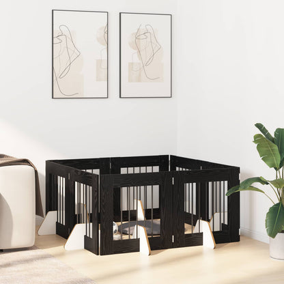Dog Gate with Stands 8 pcs Black Oak 60 x 60 cm Engineered Wood