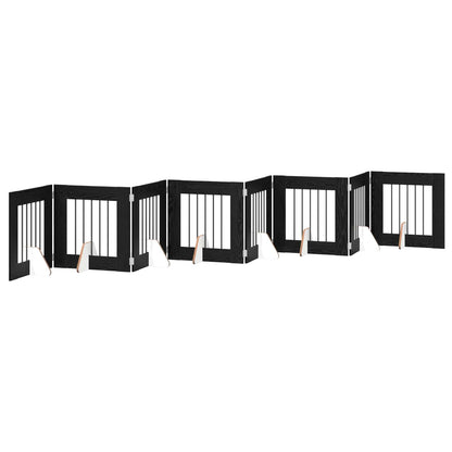 Foldable Dog Gate with Stands 8 pcs Black Oak 60 cm