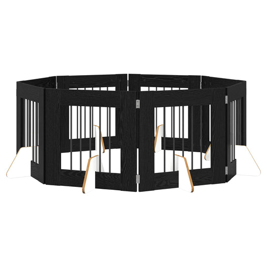Foldable Dog Gate with Stands 8 pcs Black Oak 60 cm