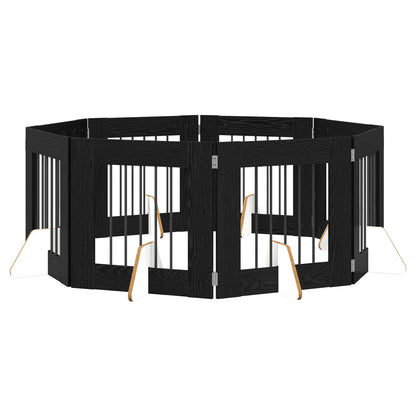 Dog Gate with Stands 8 pcs Black Oak 60 x 60 cm Engineered Wood