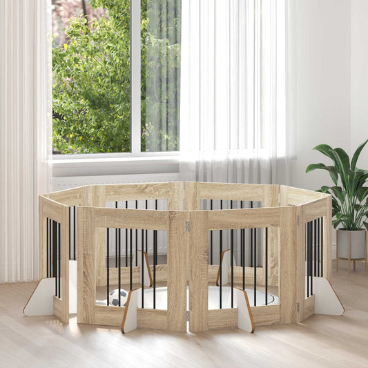 Foldable Dog Gate with Stands 8 pcs Sonoma Oak 60 cm