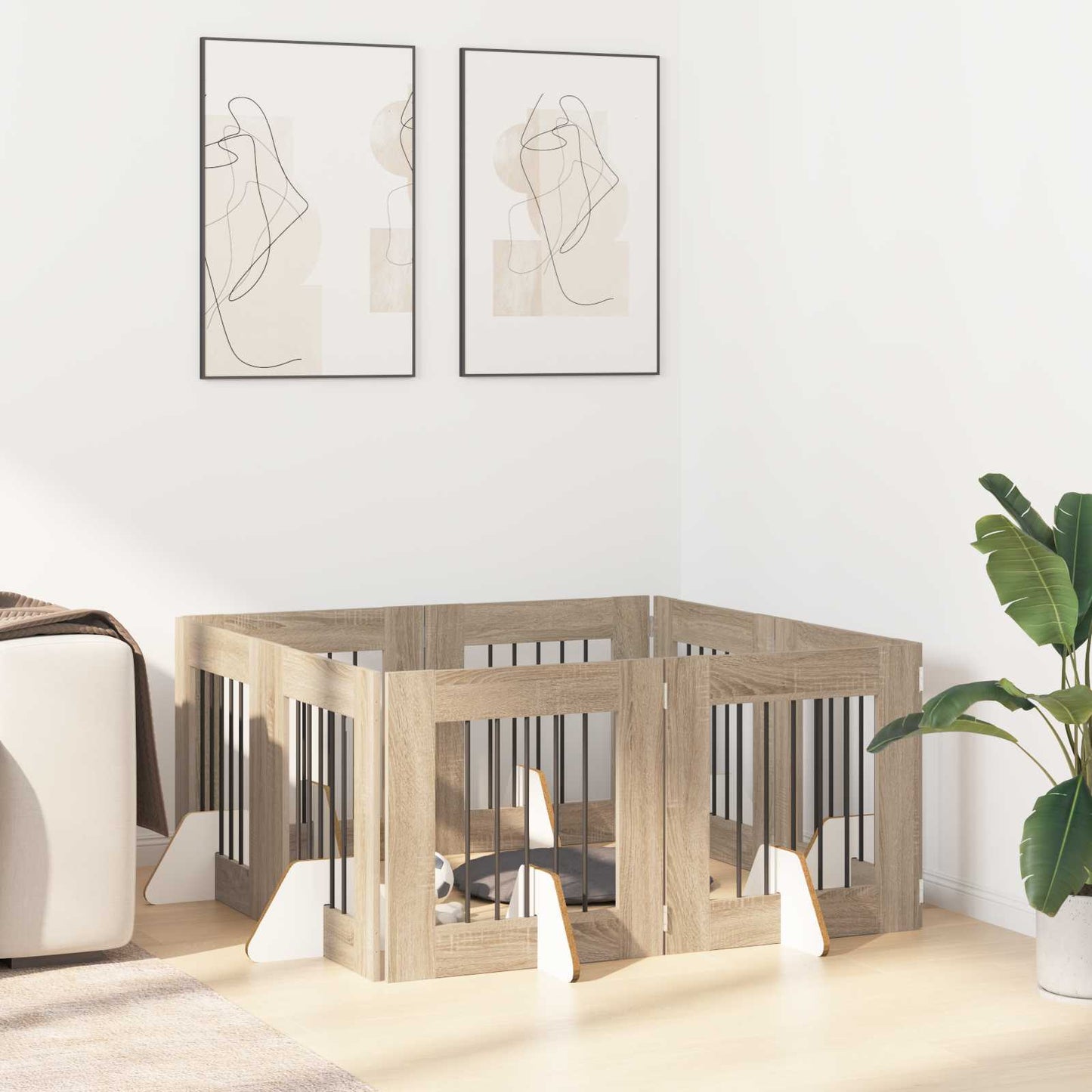 Foldable Dog Gate with Stands 8 pcs Sonoma Oak 60 cm
