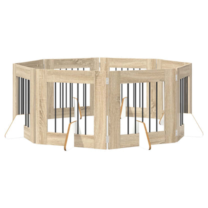 Foldable Dog Gate with Stands 8 pcs Sonoma Oak 60 cm