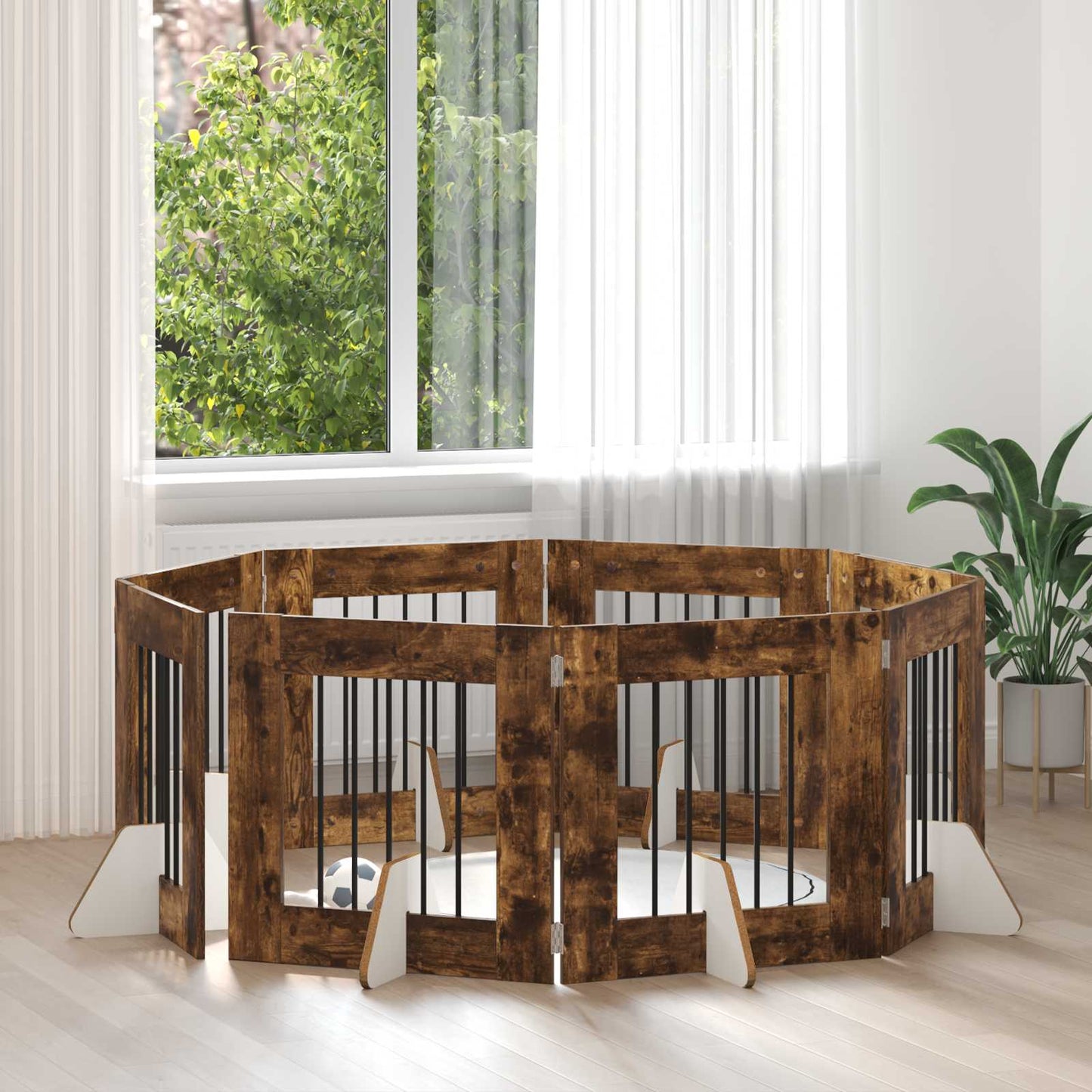 Dog Gate with Stands 8 pcs Smoked Oak 60 x 60 cm