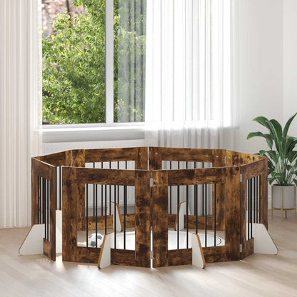 Dog Gate with Stands 8 pcs Smoked Oak 60 x 60 cm