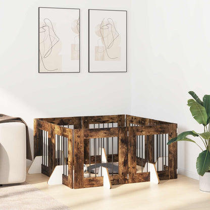 Dog Gate with Stands 8 pcs Smoked Oak 60 x 60 cm