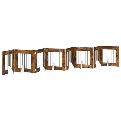 Foldable Dog Gate with Stands 8 pcs Smoked Oak 60 cm