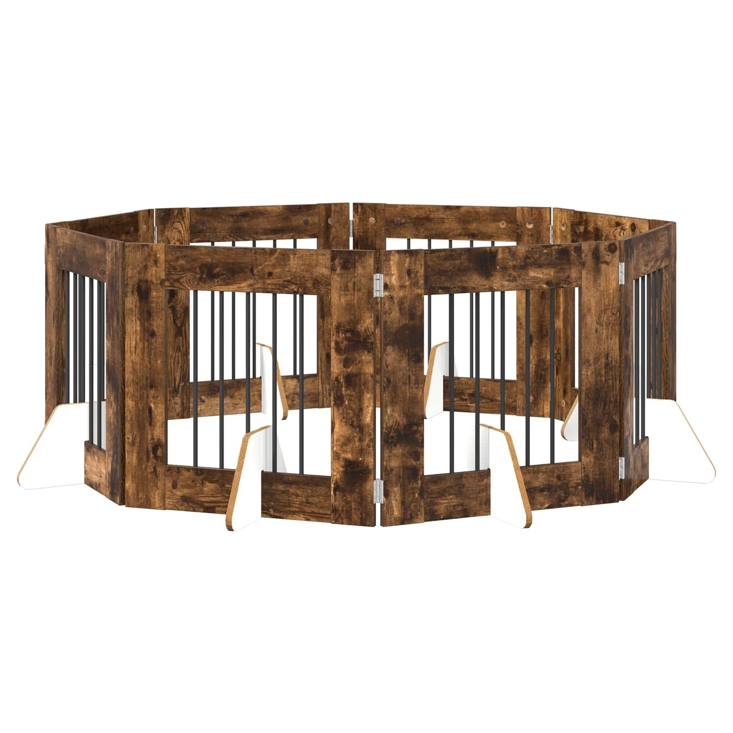 Dog Gate with Stands 8 pcs Smoked Oak 60 x 60 cm