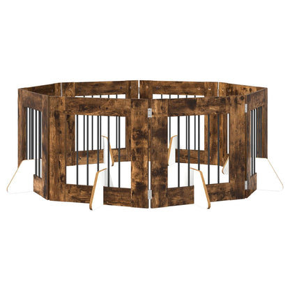 Dog Gate with Stands 8 pcs Smoked Oak 60 x 60 cm