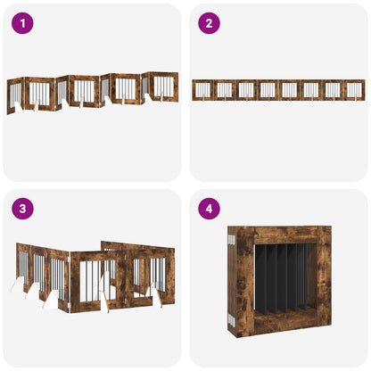 Foldable Dog Gate with Stands 8 pcs Smoked Oak 60 cm