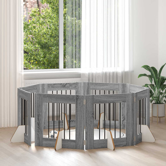 Foldable Dog Gate with Stands 8 pcs Grey Sonoma 60 cm