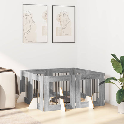 Dog Gate with Stands 8 pcs Grey Sonoma 60 x 60 cm