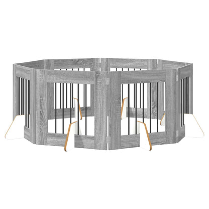 Dog Gate with Stands 8 pcs Grey Sonoma 60 x 60 cm