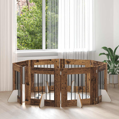 Dog Gate with Stands 8 pcs Old Wood 60 x 60 cm Engineered Wood