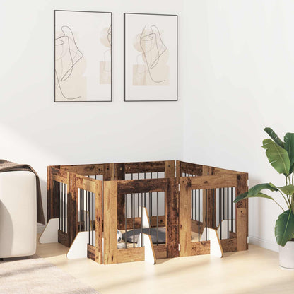 Dog Gate with Stands 8 pcs Old Wood 60 x 60 cm Engineered Wood