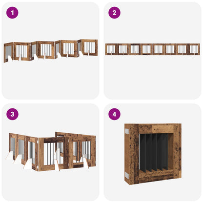 Foldable Dog Gate with Stands 8 pcs Old Wood 60 cm