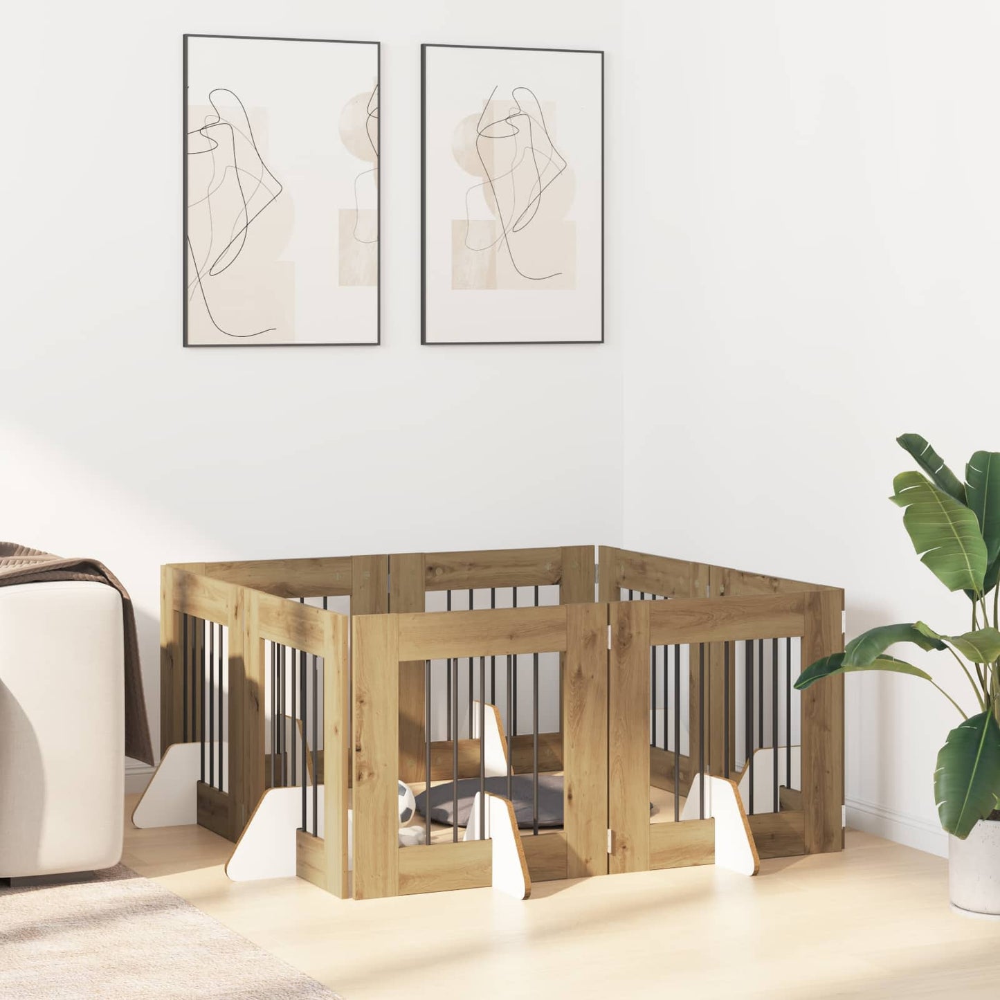 Foldable Dog Gate with Stands 8 pcs Artisan Oak 60 cm