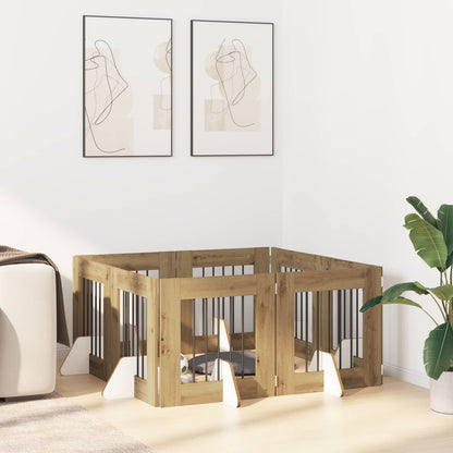 Foldable Dog Gate with Stands 8 pcs Artisan Oak 60 cm