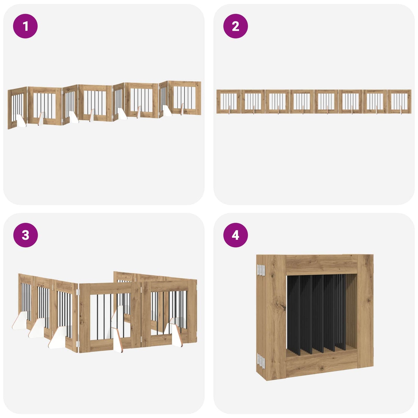 Foldable Dog Gate with Stands 8 pcs Artisan Oak 60 cm