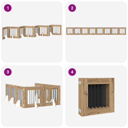 Foldable Dog Gate with Stands 8 pcs Artisan Oak 60 cm